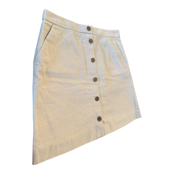 J. Crew Womens Linen Blend Mini Skirt 6 Khaki Button Front Preppy Light Academia - Picture 5 of 10